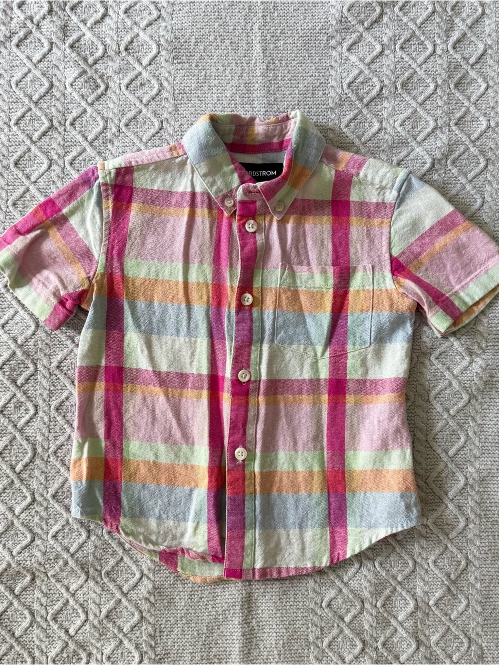 Nordstrom Pink Multi-Color Plaid Short-Sleeve Button-Down Shirt Size 2